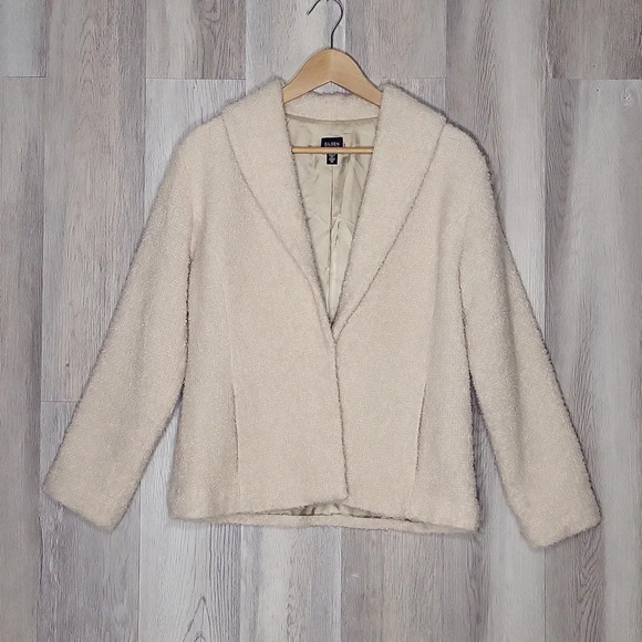 Eileen Fisher Wool Ivory Jacket Blazer Lined Collared Womens Size Medium - Picture 1 of 8